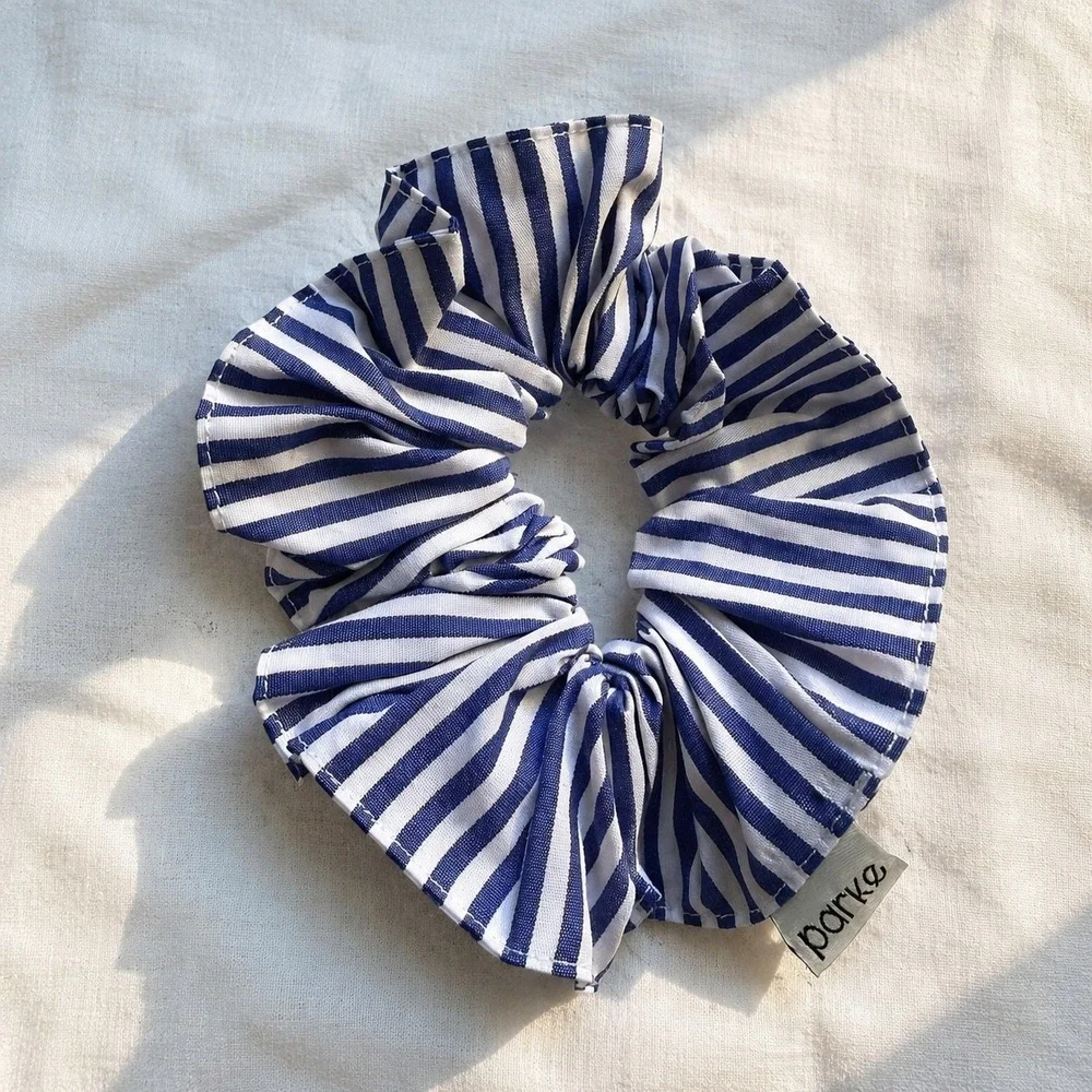 NWOT PARKE Coastal Stripes Oversized Scrunchie Blue White Preppy Hair Tie